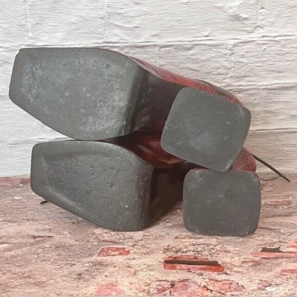 Vintage OG 90’s London Underground Spiderweb Print Leather Coffin Heel Platforms - Picture 7 of 8